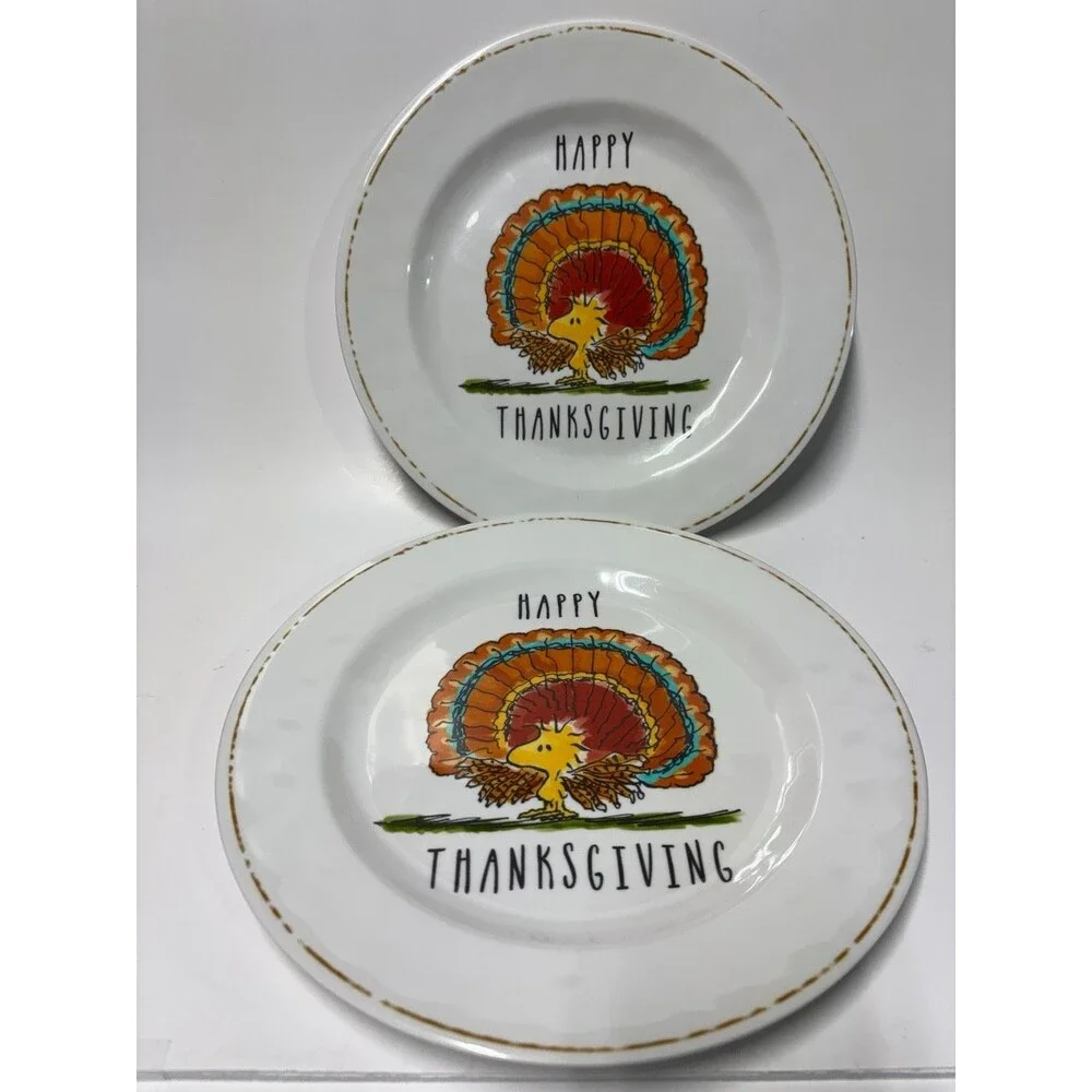 Pottery Barn Kids Peanuts Thanksgiving Plates & Chargers Set 4 Woodstock Turkey